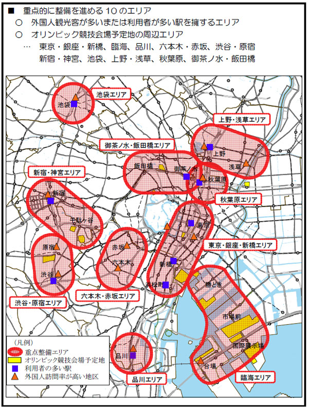 重点整備が予定される10地域。「10年後の東京 ～東京が変わる～」より
