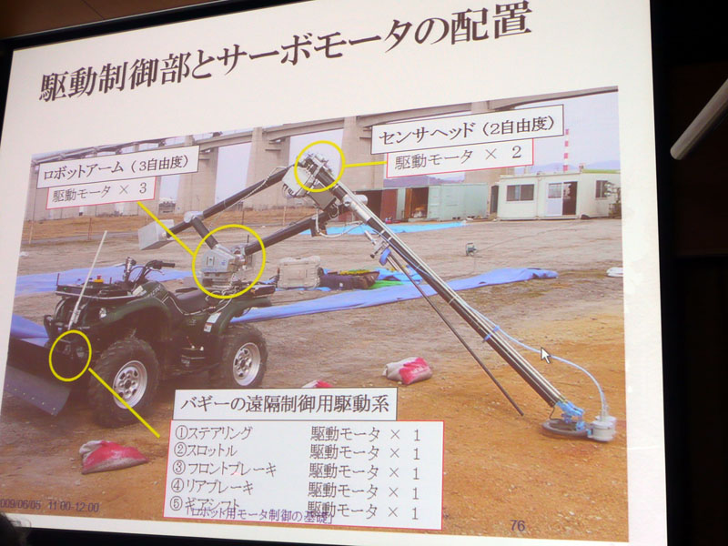 【写真32】GRYPHONに配置されたサーボモータ。バギーの駆動系のほか、搭載されたロボットアームやセンサーヘッドにもサーボモータが使われている